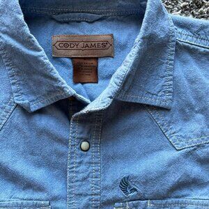 Cody James Blue Button Up Shirt Mens L Cowboy Western Work Casual Tee Outdoors